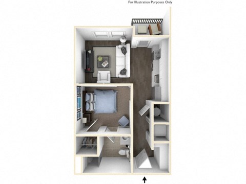 Floor plan for 1 bed, 1 bath, 479 sqft